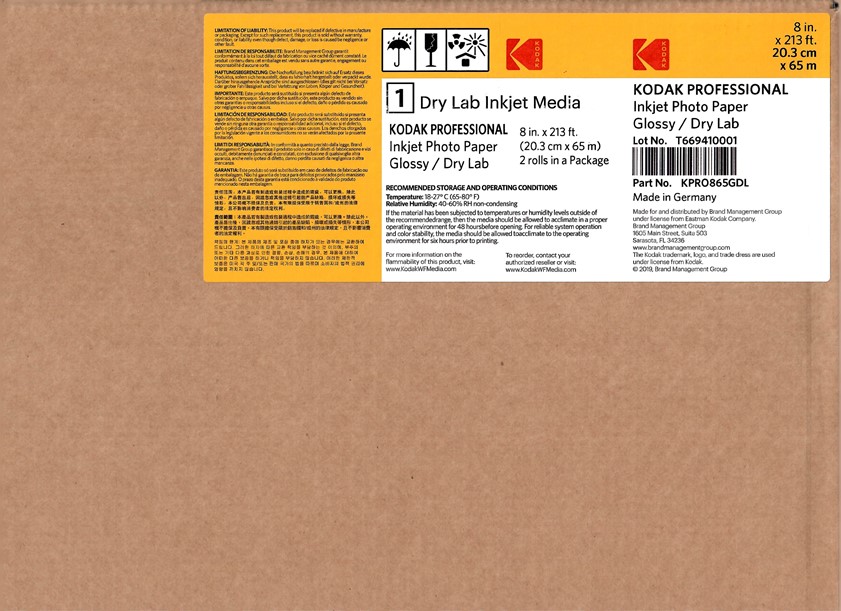Foto principale Kodak Professional 20,3x65m Glossy Carta Inkjet per Dry Lab Confezione da 2 Bobine