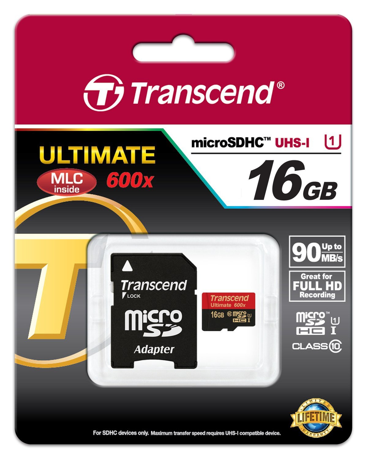 Foto principale Transcend Memory Card Micro SD 16GB 600x + Adattatore SD TS16GUSDHC10U1