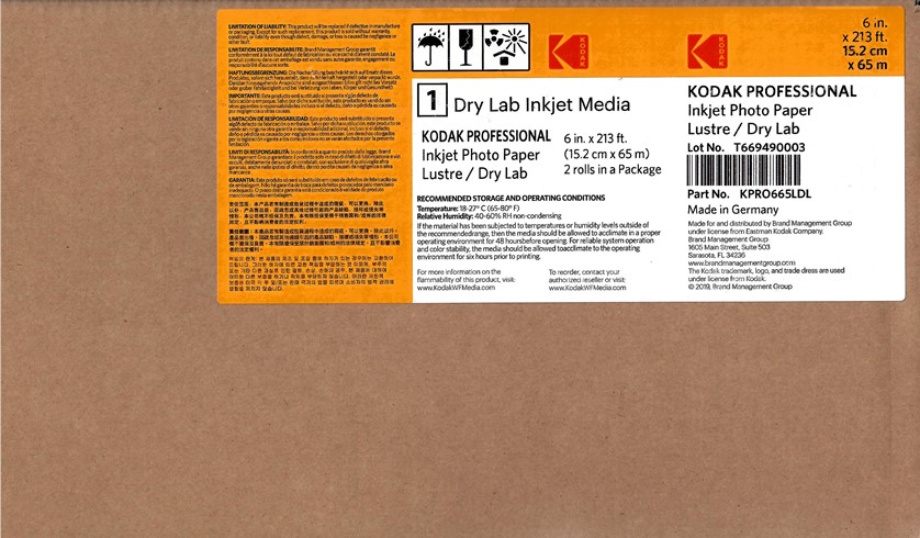 Foto principale Kodak Professional 15,2x65m Lustre Carta Inkjet per Dry Lab Confezione da 2 Bobine