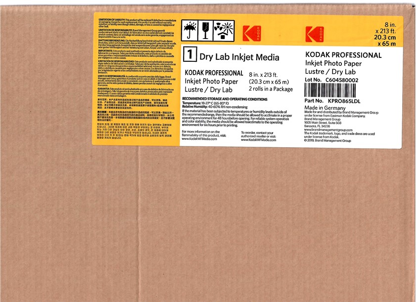 Foto principale Kodak Professional 20,3x65m Lustre Carta Inkjet per Dry Lab Confezione da 2 Bobine
